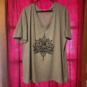 Women's Gray V-Neck Lotus Graphic Tee